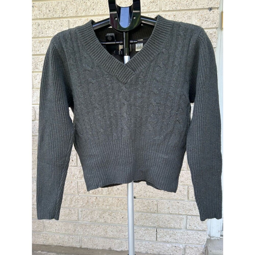 V-Neck Cable Knit Women's Sweater - Dark Green